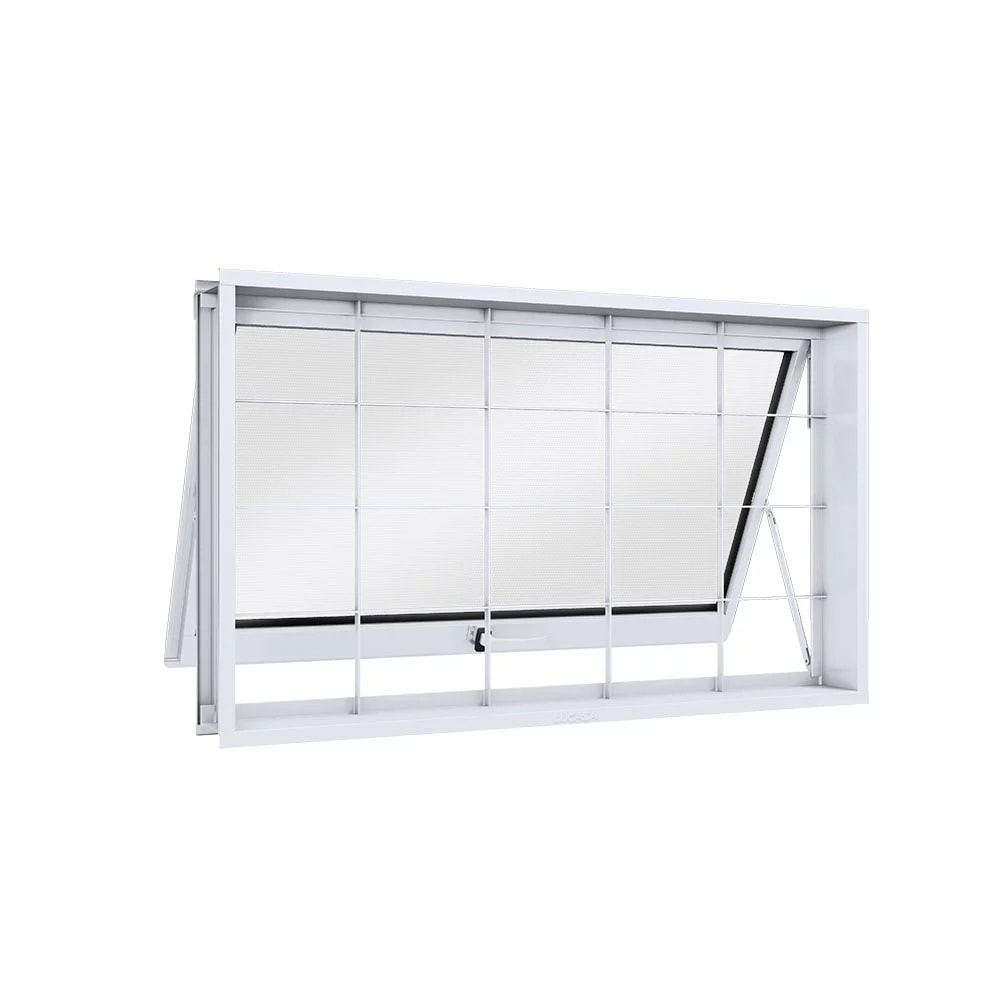 Janela Maxim Ar em Aço 60x100x7cm Lucasa Branco Com Grade Quadrada - 4129.0